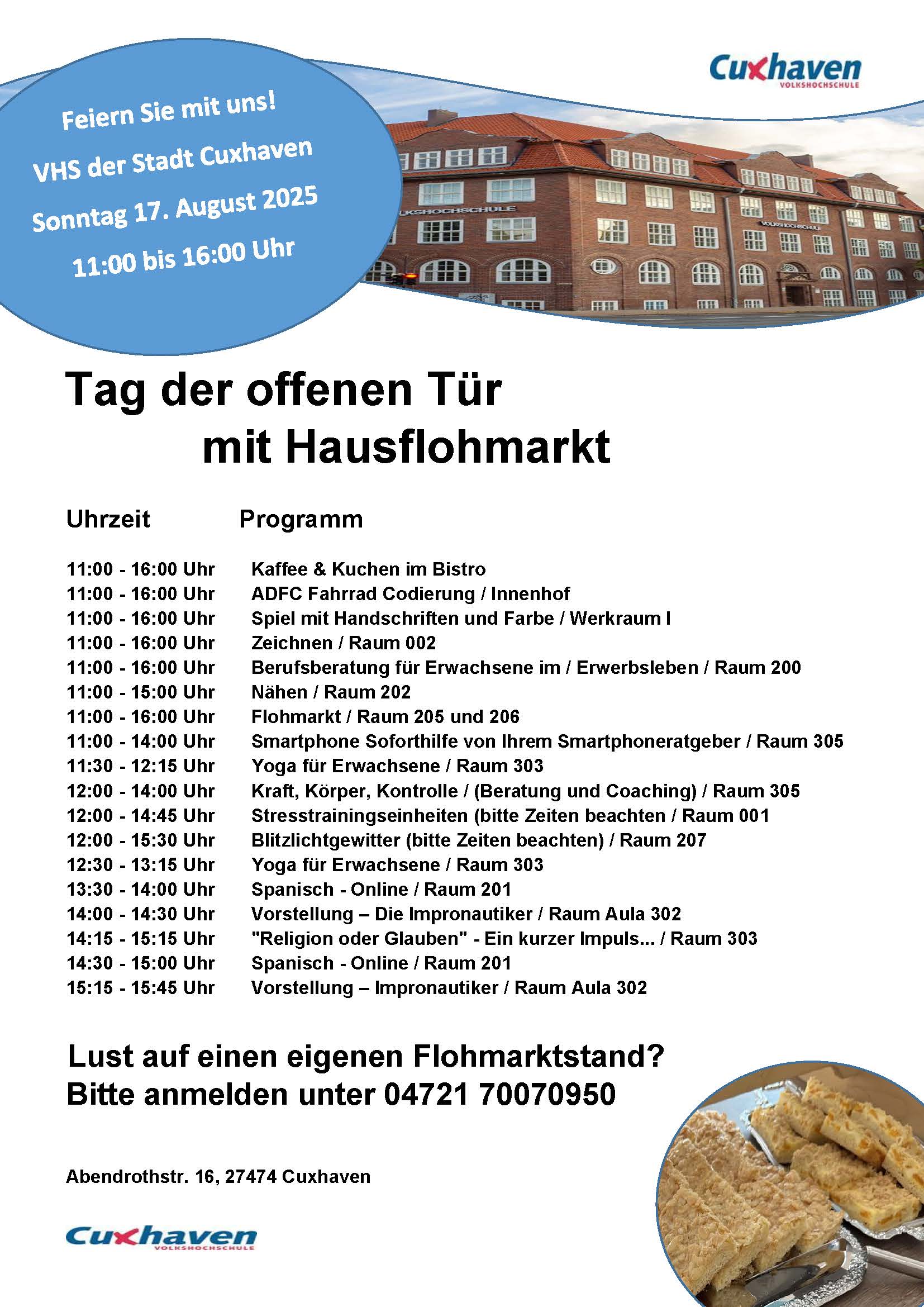 Tag der offenen Tür mit Hausflohmarkt der VHS der Stadt Cuxhaven