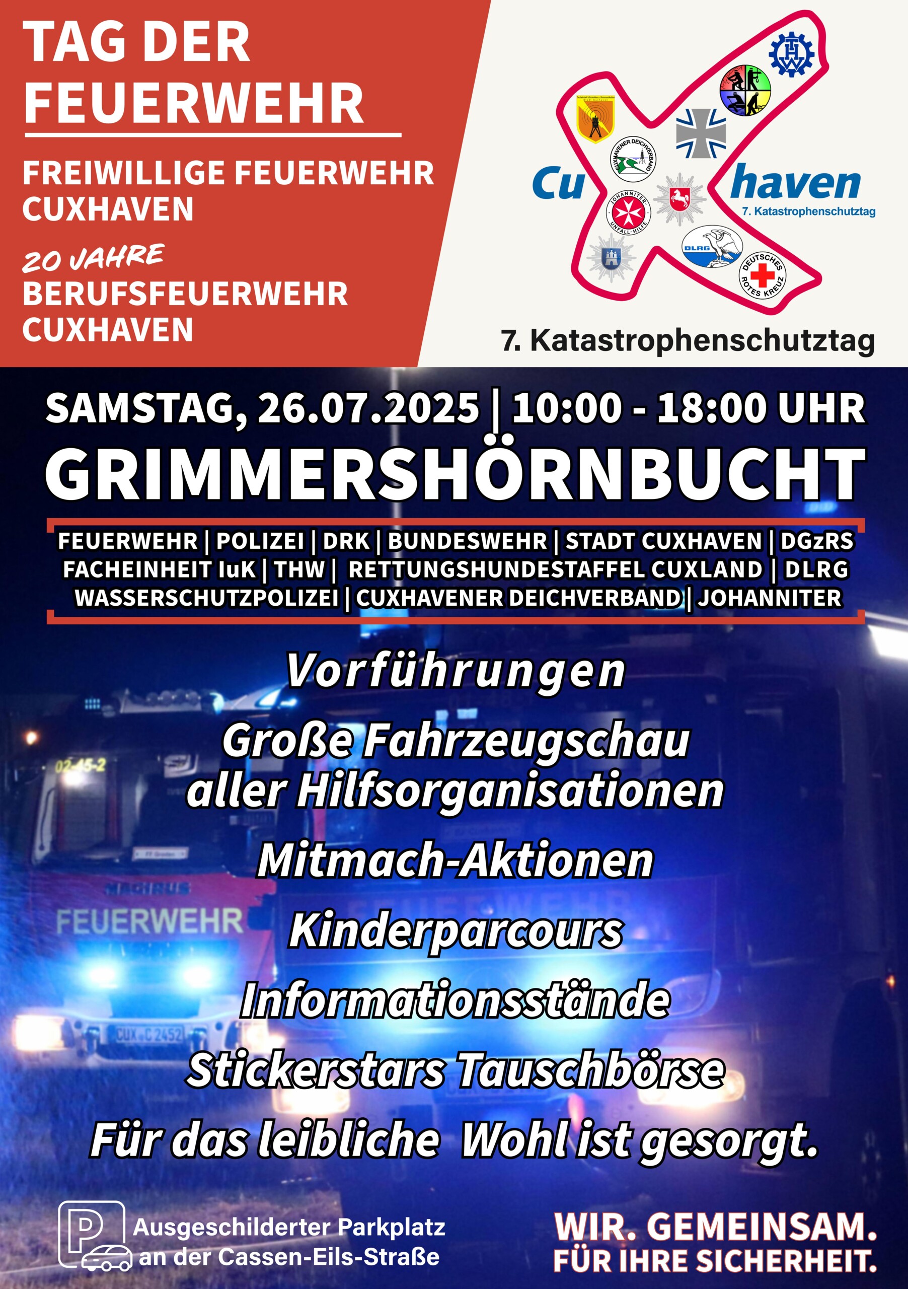 Plakat mit Hinweisen auf den Tag der Feuerwehr und den Katastrophenschutztag