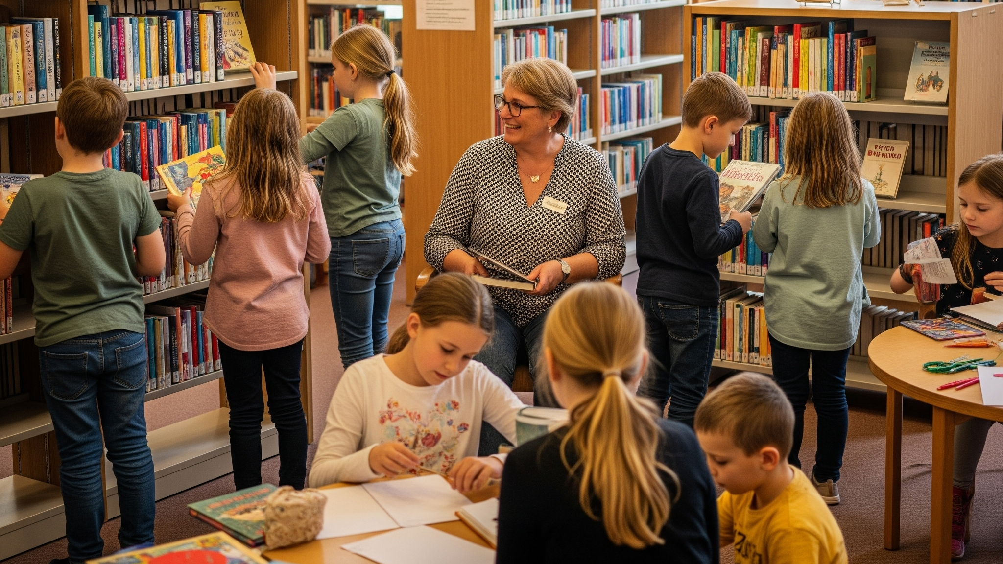 Foto mit Kindern auf Entdeckungsreise in der Bibliothek