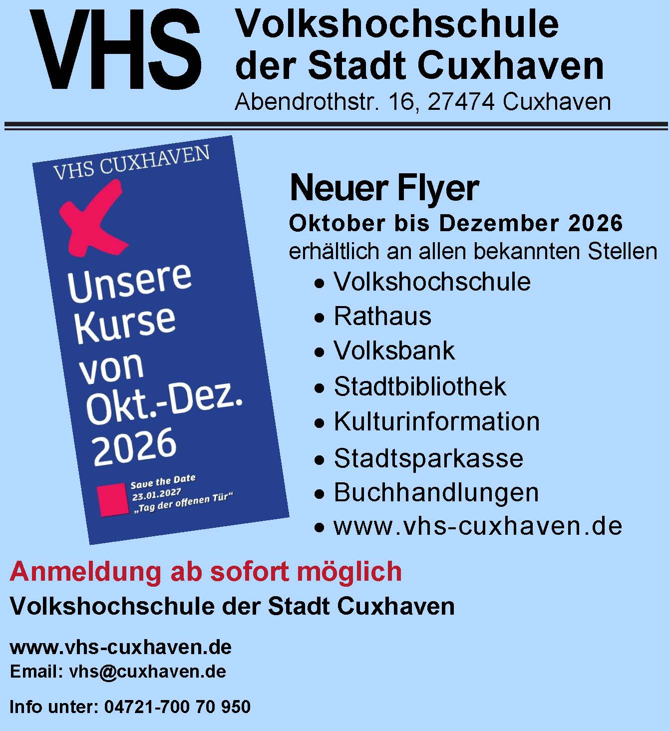 Kurse 4. Quartal 2026 ab jetzt buchbar 