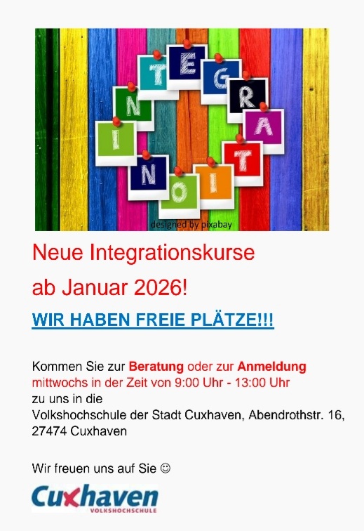Neue Integrationskurse ab September 2025 bei der VHS der Stadt Cuxhaven
